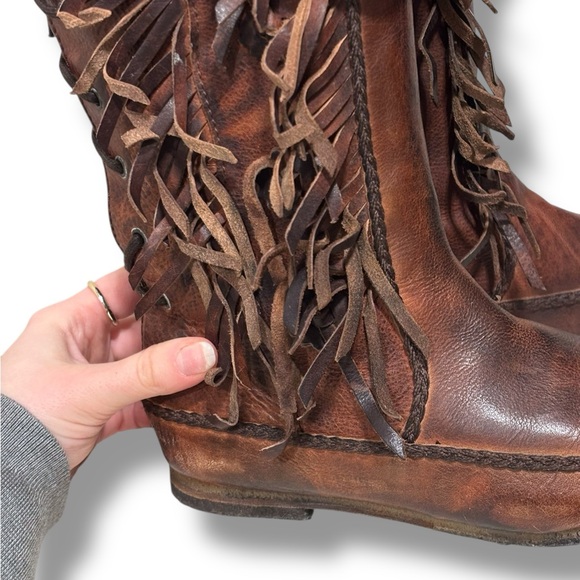 Allsaints Pipaluk Brown Leather Fringe Western Native American Boots Size 38 - Picture 11 of 12